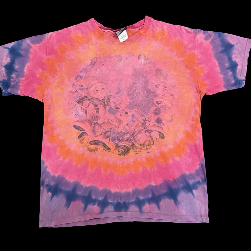 Vintage Tie Dye Graphic T Shirt Pink Orange Fade Distressed Large